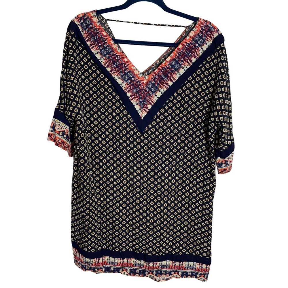 THML Anthropologie Women's Size M Boho Peasant Blouse Short Sleeve Tunic Top